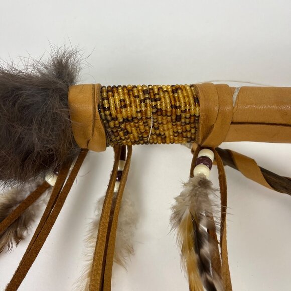 Chief Cross Bow Native American Wall Hanging Decor with Deerskin & Feathers - Picture 10 of 16